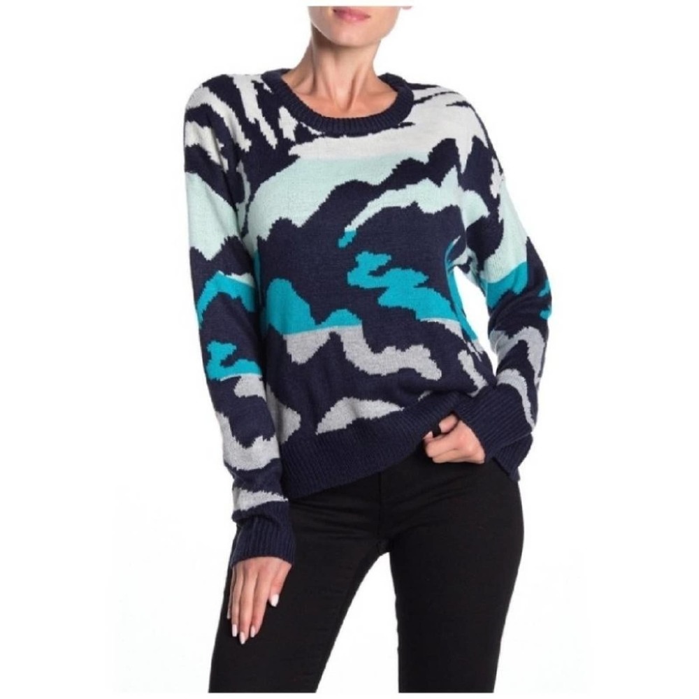 John + Jenn Navy, Teal & Light Blue Abstract Crewneck Sweater